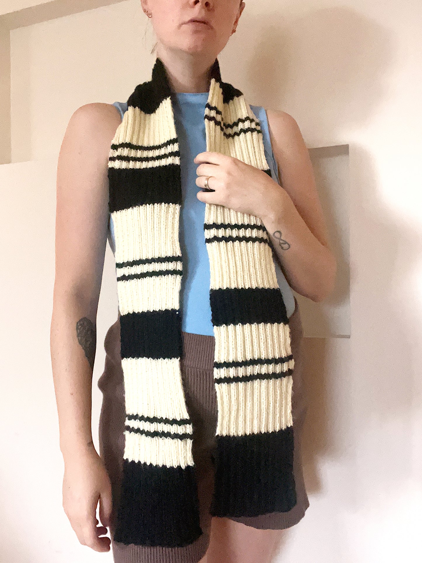 SAMPLE SALE - cream and black striped scarf
